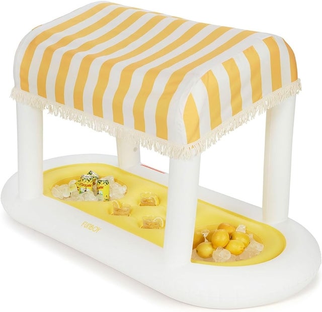 Funboy Giant Floating Yellow Cabana Stripe Drink Station