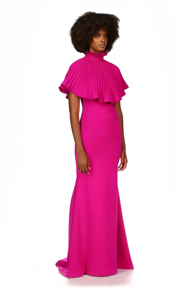 Gabriella Pleated Cape Gown by Theia