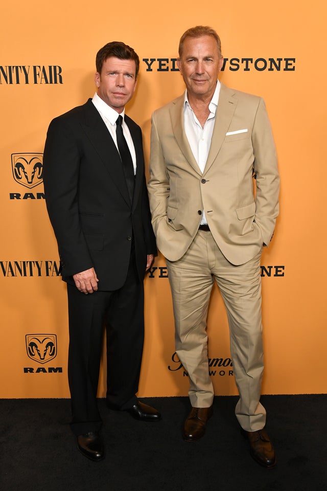 Taylor Sheridan and Kevin Costner attend Yellowstone premiere in June 2018.