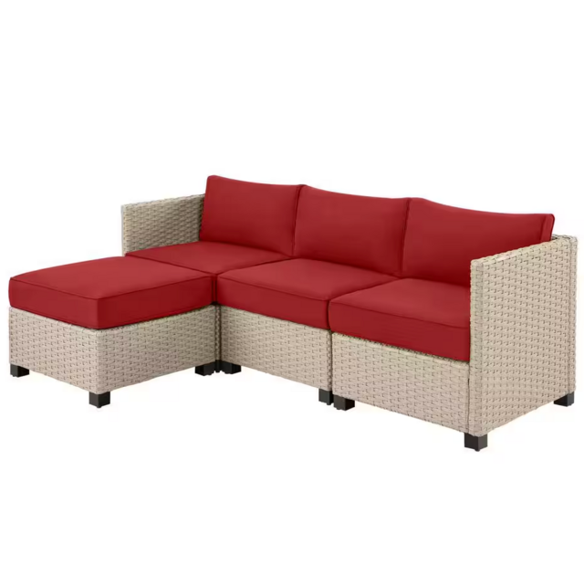 StyleWell Sandpiper Beige Stationary 4-Piece Wicker Patio Sectional