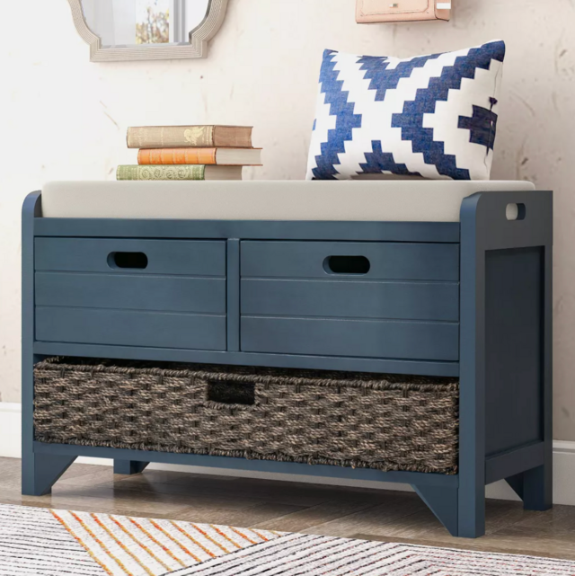 ModernLuxe Entryway Storage Bench with Removable Basket