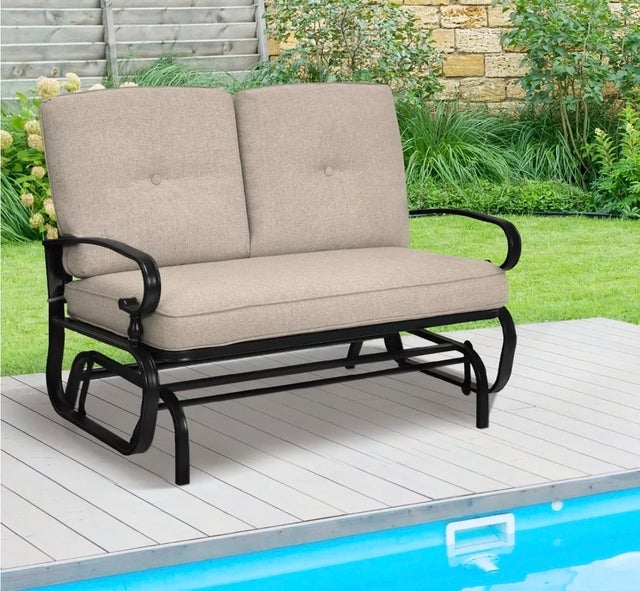 Costway 2-Person Outdoor Swing Glider Chair Bench Loveseat Cushioned Sofa