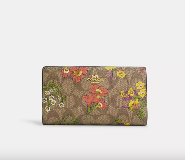 Slim Zip Wallet In Signature Canvas With Floral Print