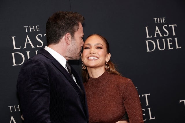 Ben Affleck kisses Jennifer Lopez at the premiere of 'The Last Duel' in Oct. 2021. 
