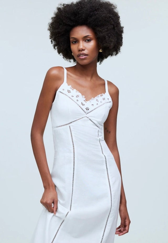 Sweetheart Midi Dress in Linen-Cotton Blend
