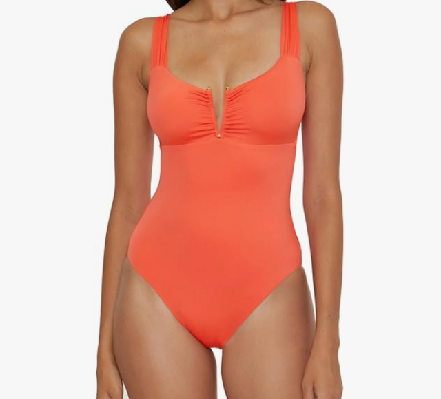 BECCA Women's V-Wire Shirred One Piece Swimsuit