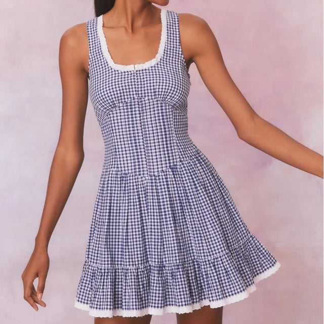 Ceronne Gingham Cotton Mini Dress