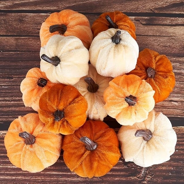 Diahom 12-Piece Faux Velvet Pumpkins Decoration