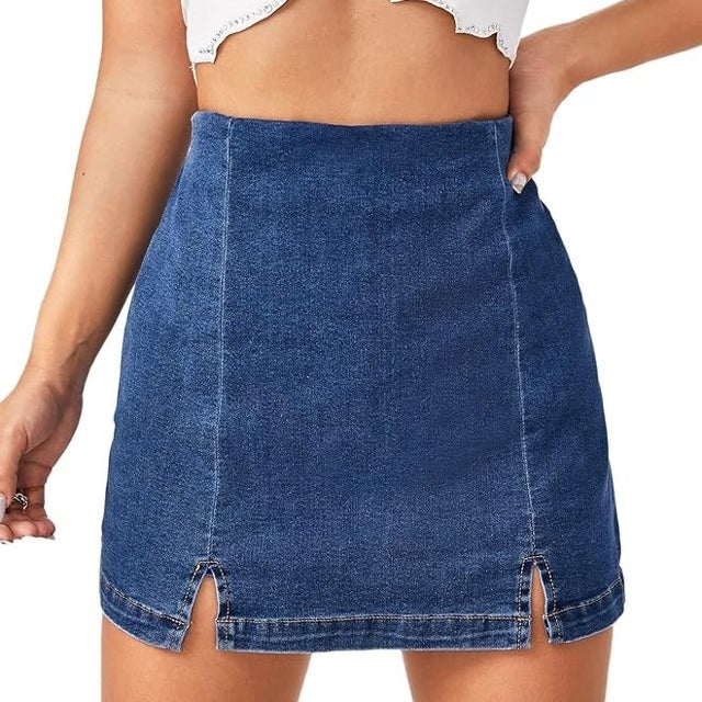 Floerns Split Hem High Waist Denim Skort