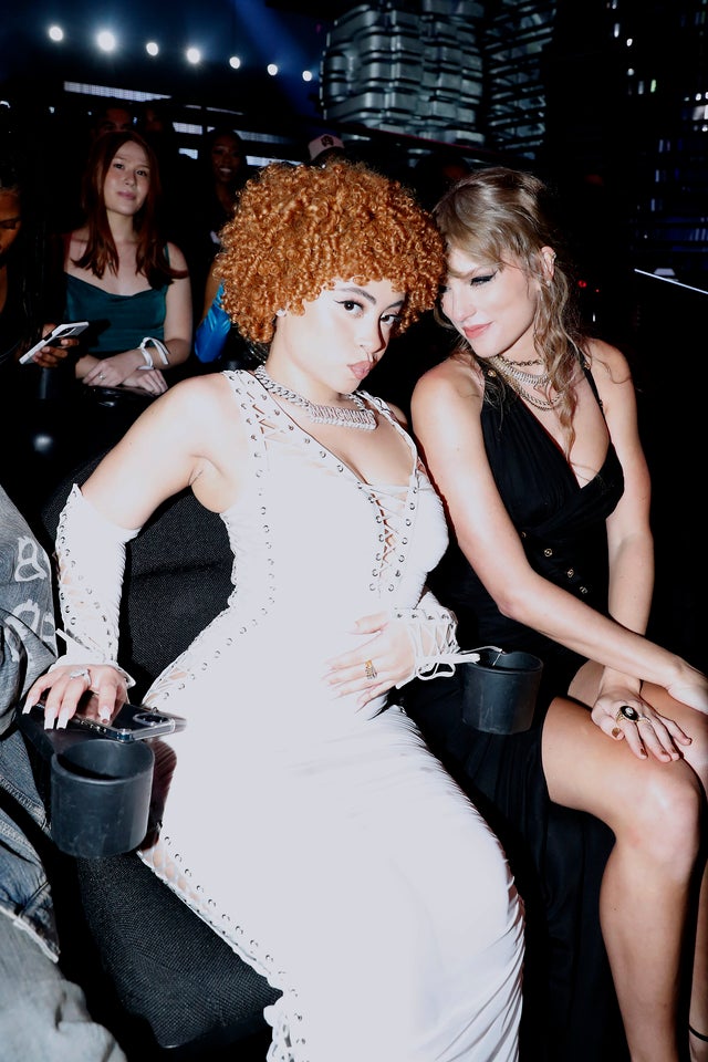 Ice Spice and Taylor Swift are seen during the 2023 MTV Video Music Awards at Prudential Center on September 12, 2023 in Newark, New Jersey.