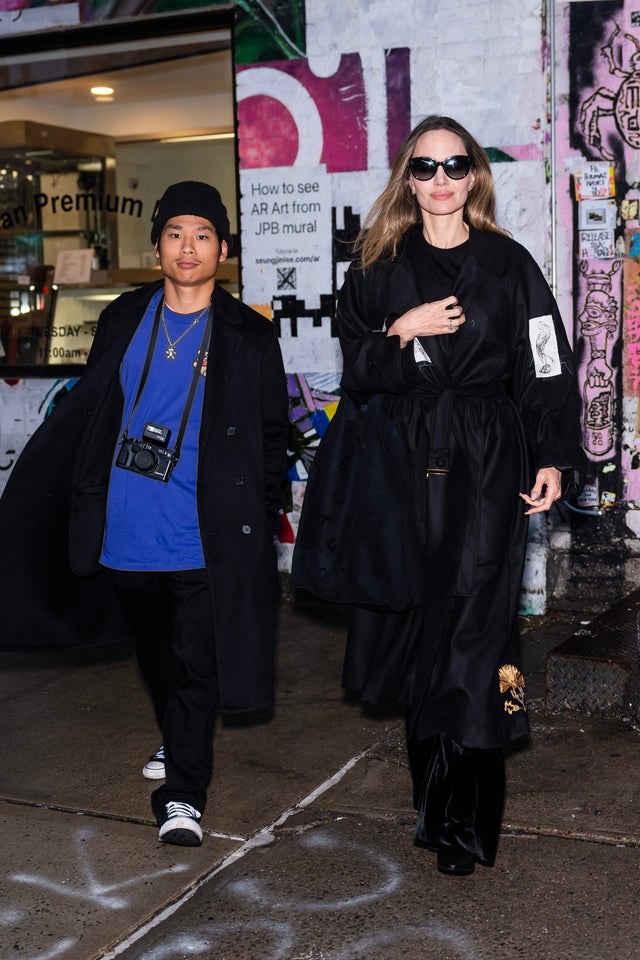 Pax Jolie-Pitt and Angelina Jolie are seen in the East Village on December 28, 2023 in New York City.