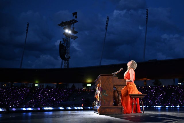 Taylor Swift performs her piano surprise song set in Zurich, Switzerland, on July 9