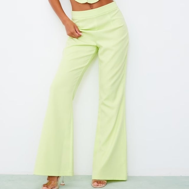 PrettyLittleThing Lime Woven High Waist Wide Leg Pants