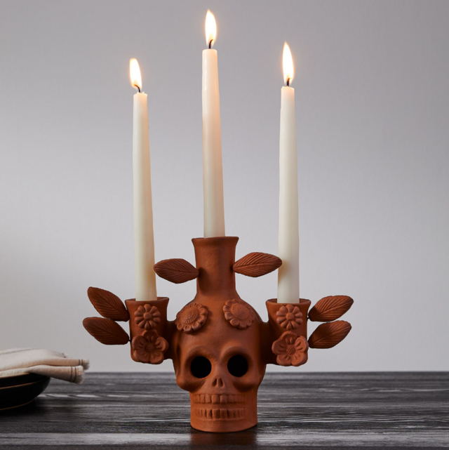 West Elm Terracotta Skull Candelabra