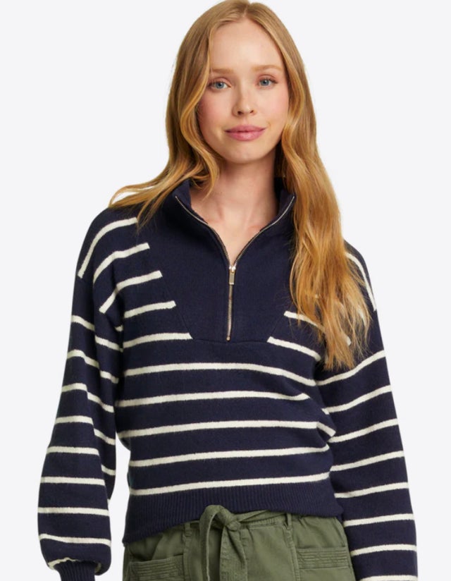 Draper James Striped Quarter-Zip Sweater in Mariner Stripe