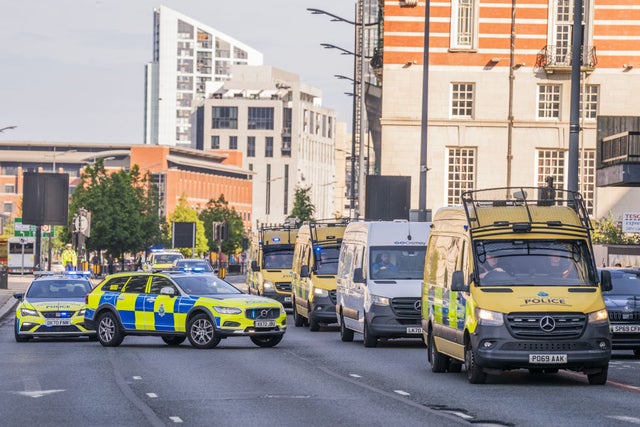 A prison van escorted by multiple police vehicles arrives at Liverpool Magistrates' Court where a 17-year-old boy, who cannot be named for legal reasons, is appearing charged with three counts of murder, 10 counts of attempted murder and possession of a bladed article, following a knife attack at a Taylor Swift-themed holiday club in Southport on Monday. Picture date: Thursday August 1, 2024.