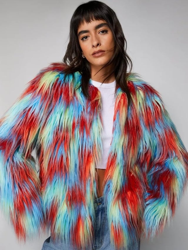 MultiColour Faux Fur Collarless Jacket