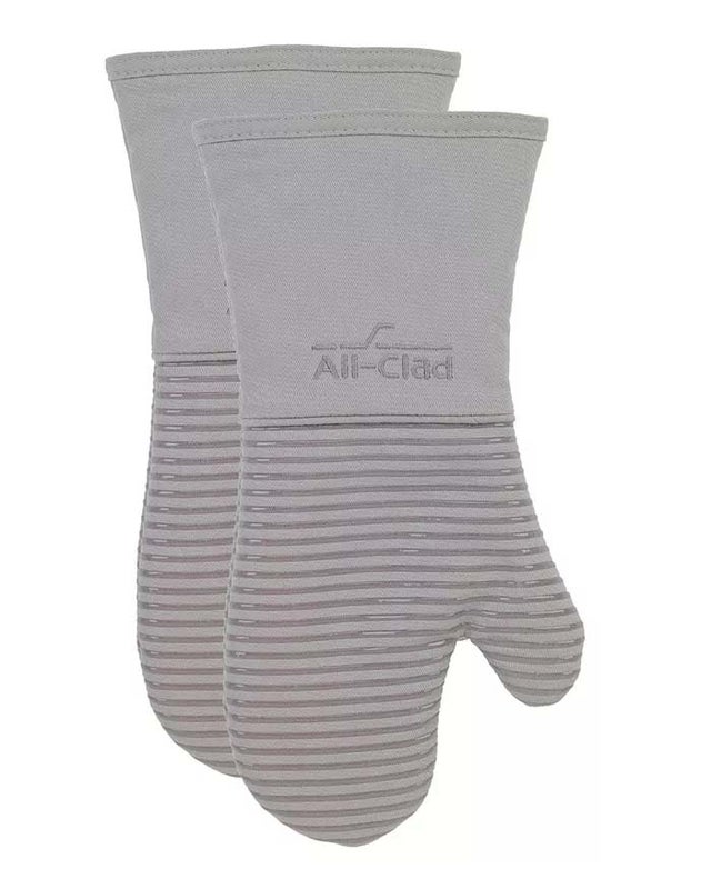 All-Clad Set of 2 Ribbed Silicone Cotton Twill Oven Mitts 