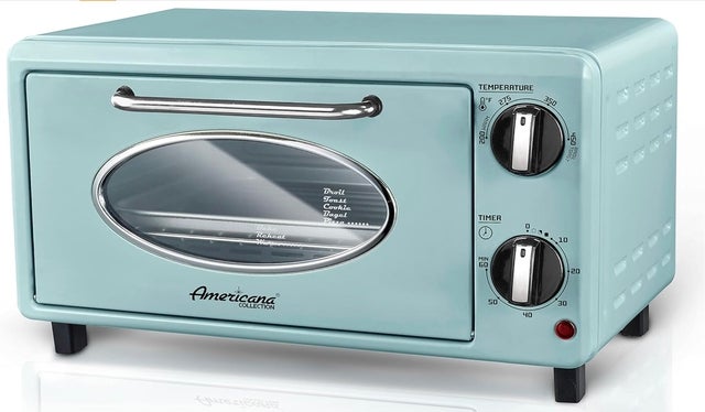 Americana Elite Collection Retro 2-Slice Toaster Oven, Mint