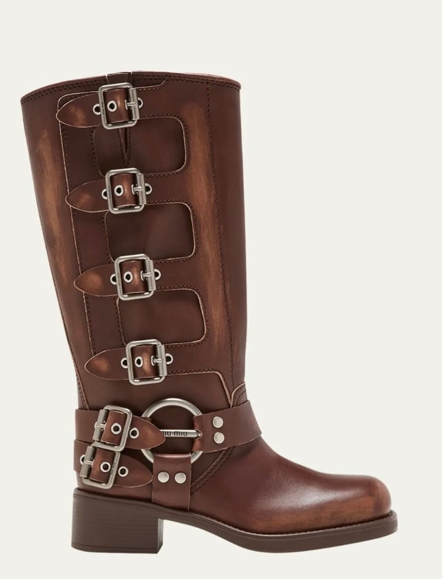 Miu Miu Leather Harness Buckle Biker Boots