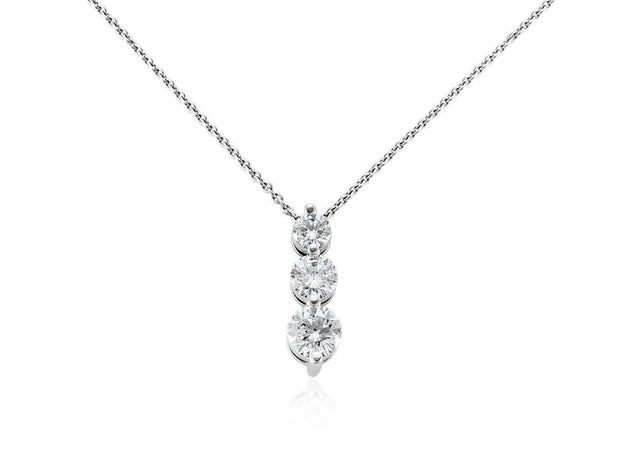 Three-Stone Drop Diamond Pendant in 18k White Gold (1 ct. tw.)