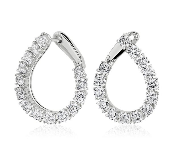 Diamond Front-Back Pear Shape Hoop Earrings in 18k White Gold (5 3/8 ct. tw.)