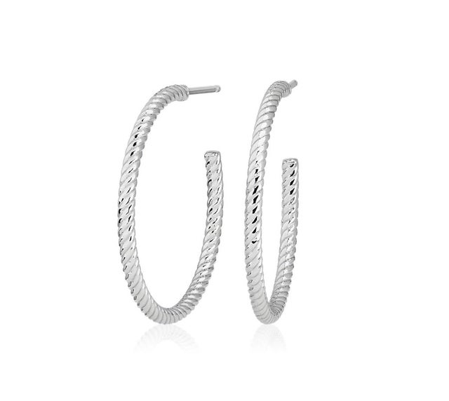 Medium Shimmer Cut Hoop Earrings in Platinum