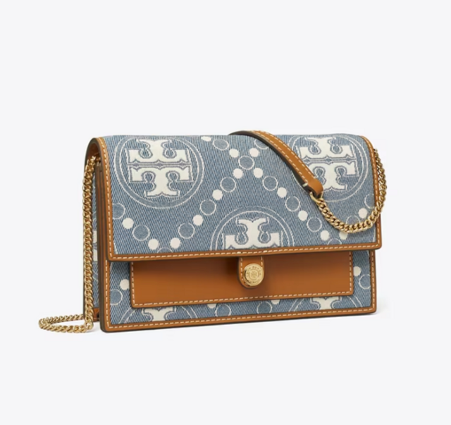 T Monogram Denim Chain Wallet