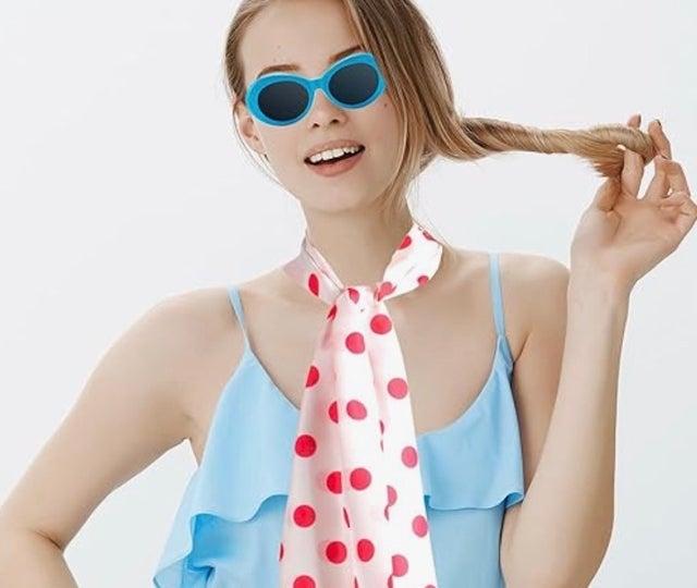 Pink Polka Dot Scarf Blue Frame Sunglasses Women Halloween Costume Accessories