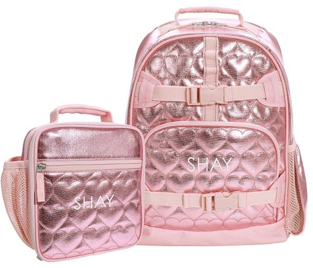 Mackenzie Pink Metallic Hearts Backpack & Lunch Bundle, Set of 2