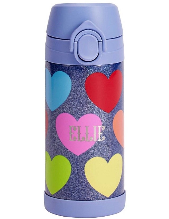 Mackenzie Rainbow Glitter Hearts Water Bottle