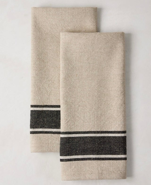 Diane Keaton X Hudson Grace Black Striped Khaki Hand Towels