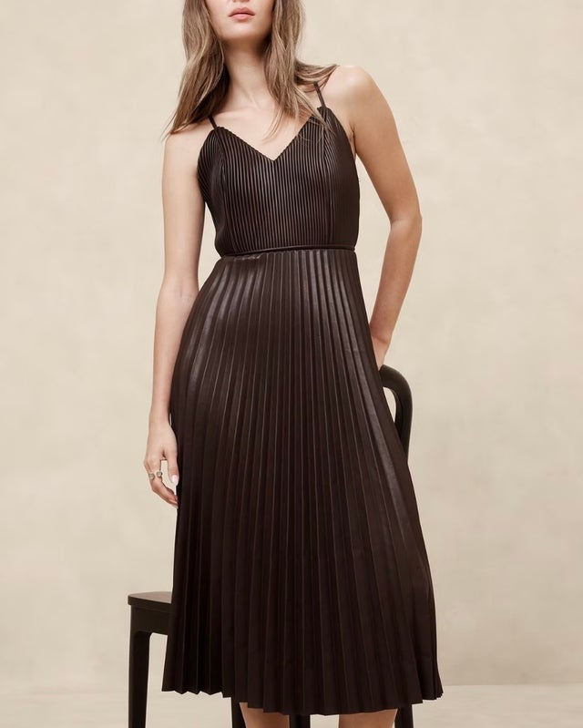 Banana Republic Factory Vegan Leather Pleated Midi Dress