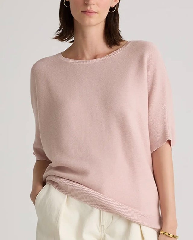 Quince Lightweight Cotton Cashmere Link-Stitch Dolman Sweater