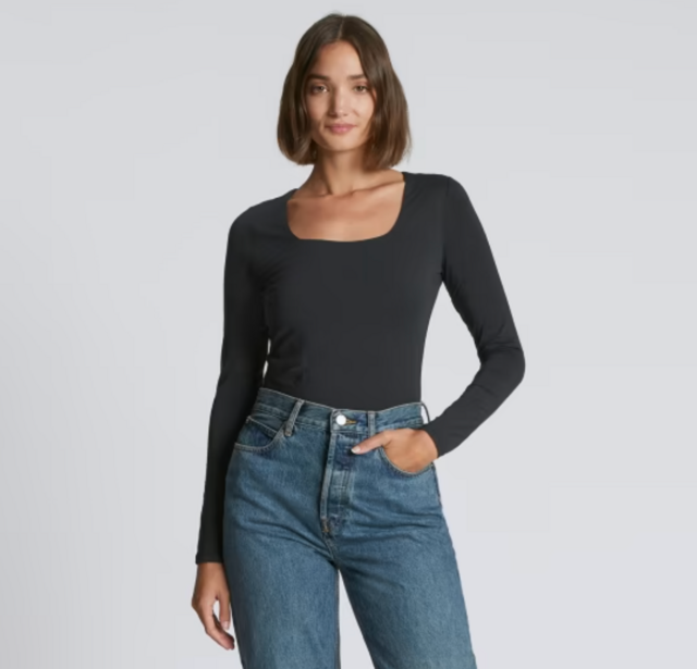 The Long-Sleeve Supima Square-Neck Bodysuit