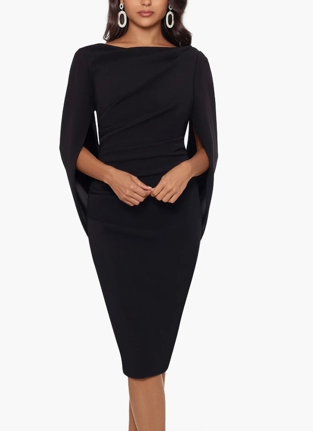 Betsy & Adam Cape Sleeve Crepe Sheath Dress 