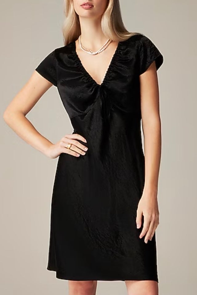 Short-Sleeve Slip Dress in Textured Satin