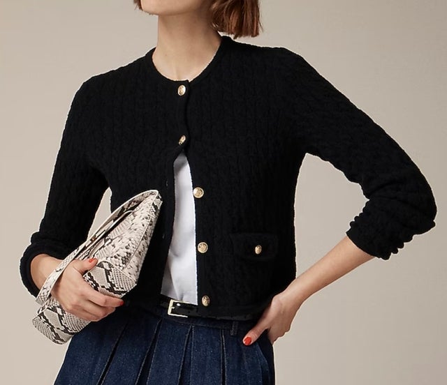 Odette Cable-Knit Sweater Lady Jacket in Cotton-Blend Bouclé