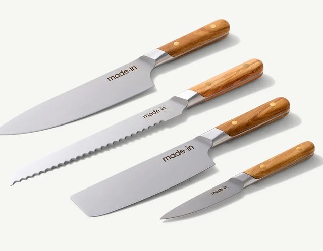 Knife Set Olive Wood - 4-Piece with Knife Block