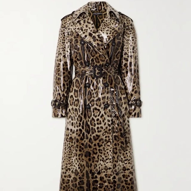 Dolce & Gabbana Double-Breasted Leopard-Print Coated-Canvas Trench Coat