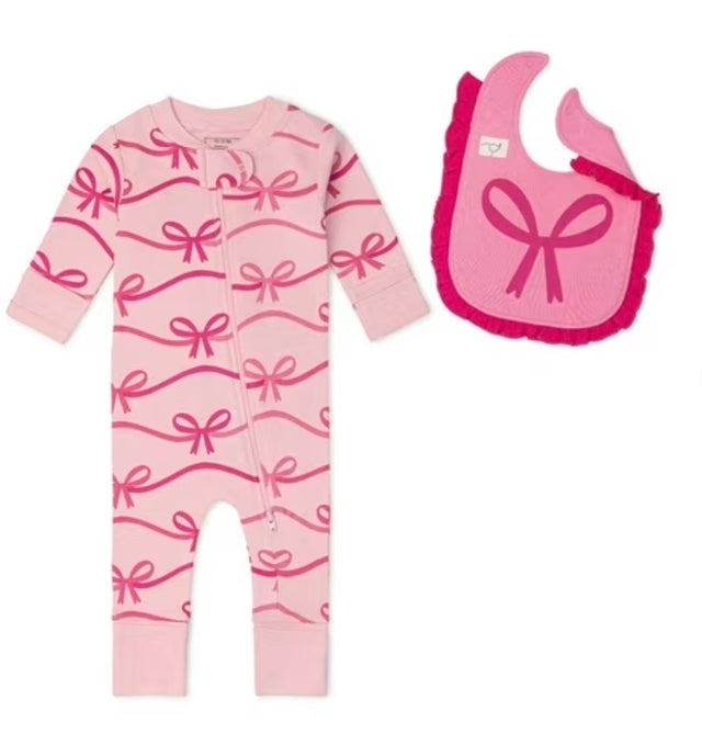 Paris Hilton x Monica + Andy Organic Cotton Baby Ruffle One-Piece and Bib Set, Sizes 0/3 Months-18 Months