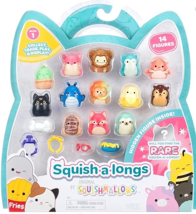 14 Pack - 1” Mini-Squish with 4 Accessories, 1 Ring, and a Collector’s Guide (Style 1)