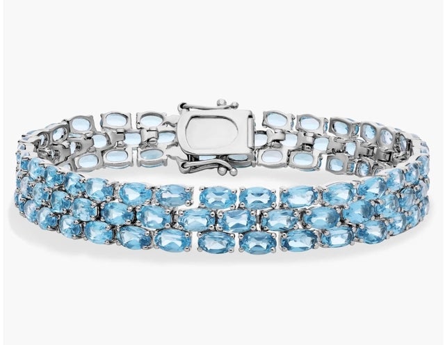 Trio Oval Blue Topaz Bracelet in Sterling Silver