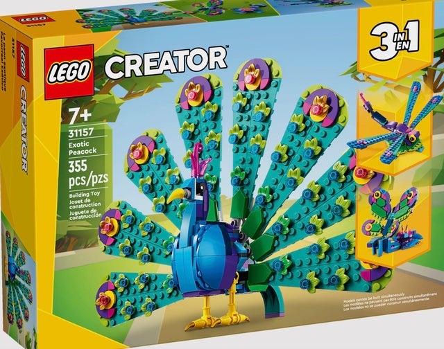 Lego Creator 3 in 1 Exotic Peacock Bird Toy, Transforms from Peacock to Dragonfly to Butterfly