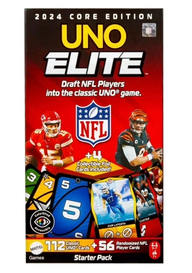 UNO Elite NFL Card Game with 4 Collectible Foil Cards