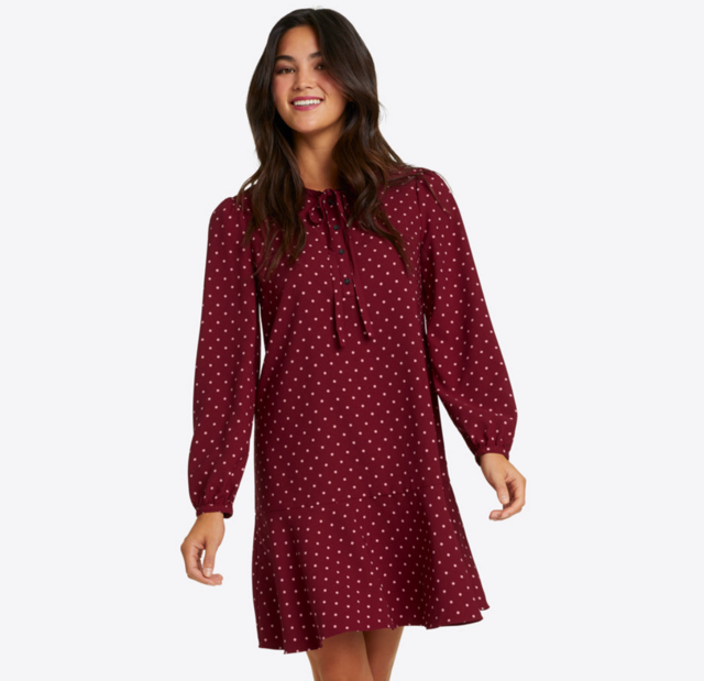 Rosanne Shift Dress in Merlot Polka Dot