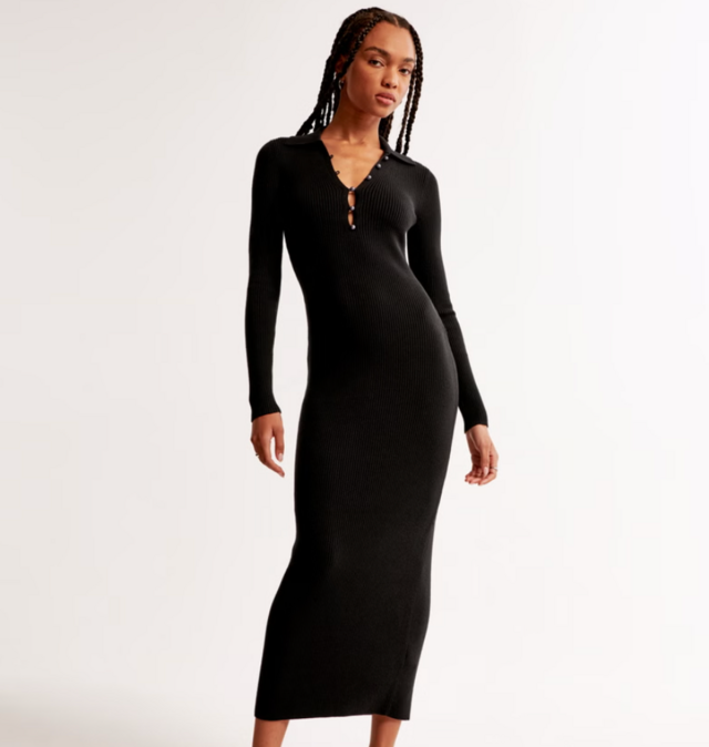 Abercrombie and Fitch Long-Sleeve Collared Midi Sweater Dress