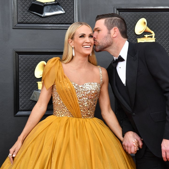 Carrie Underwood and Her Golden GRAMMYs Gown Catch Husband Mike