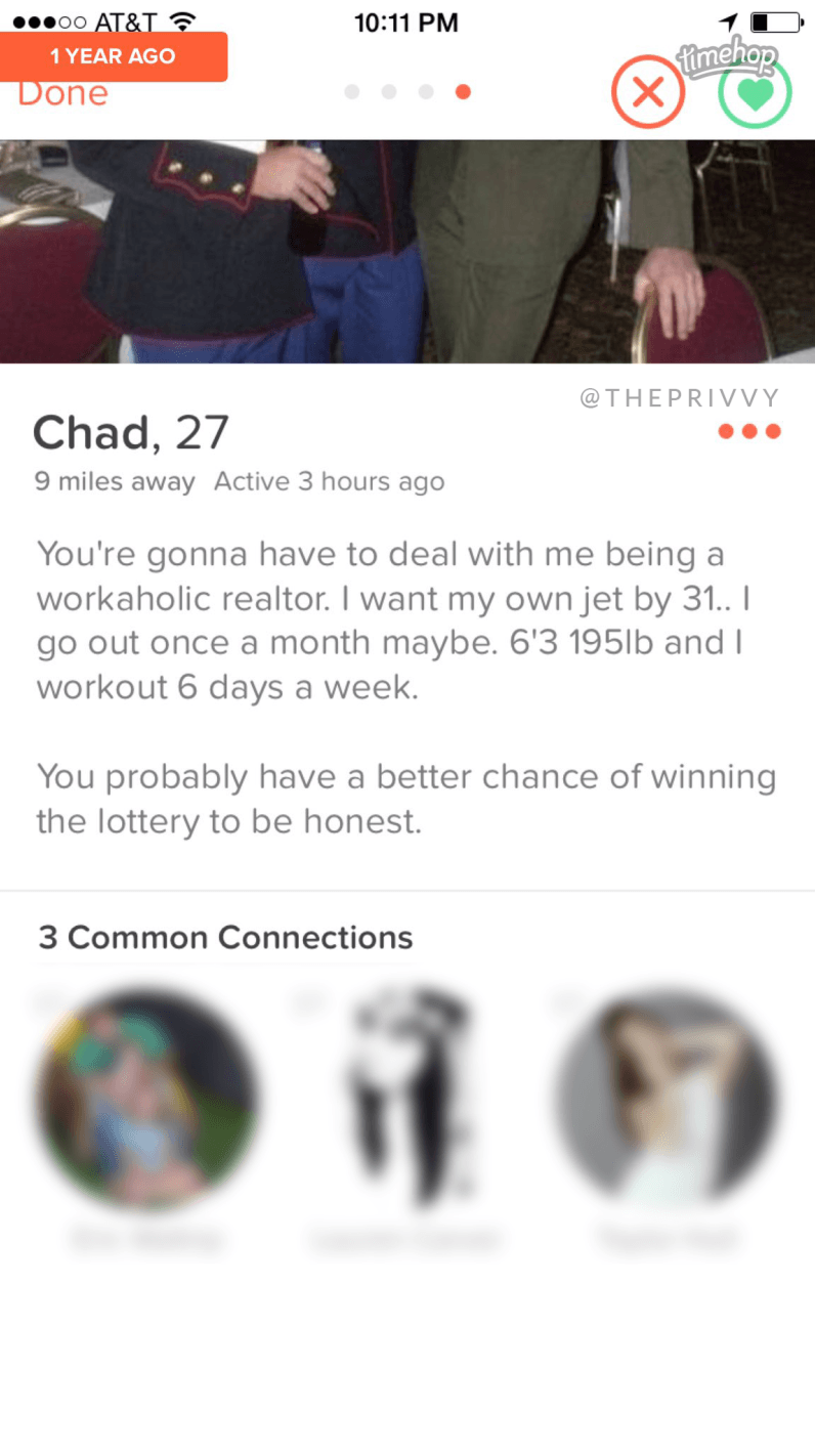 Bachelorette Villain Chad Johnson S Tinder Profile Is Exactly What You D Expect Entertainment Tonight