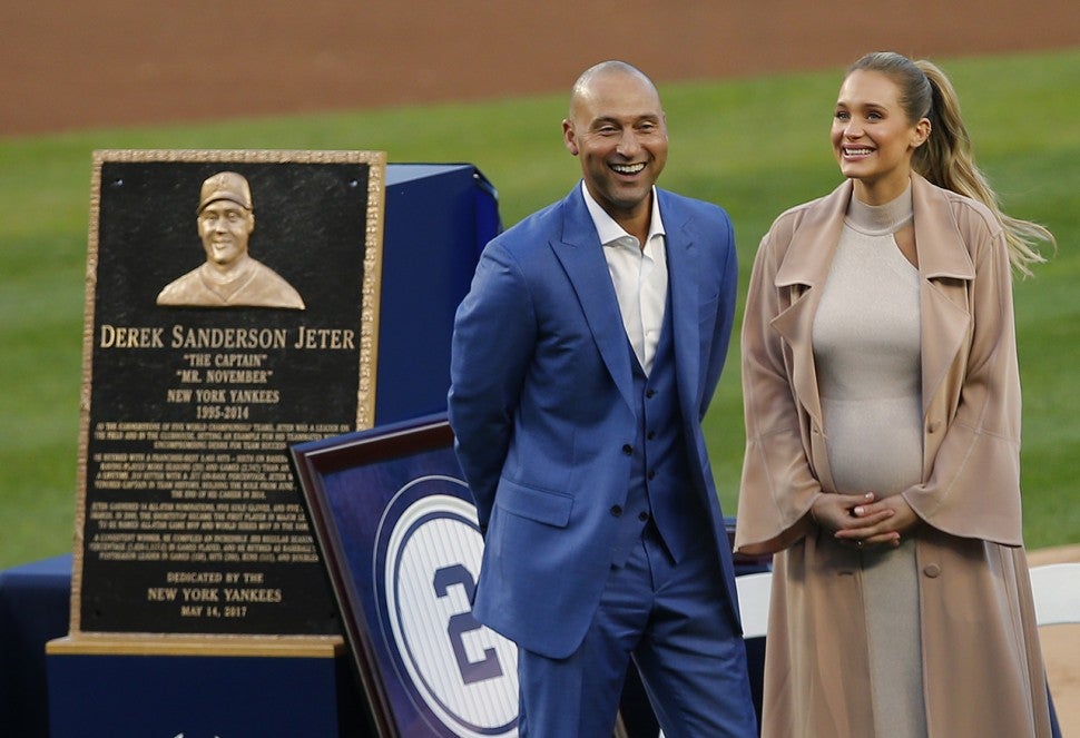 Derek Jeter Honored at Yankee Stadium Alongside Pregnant Wife Hannah,  Admits He's 'Nervous' About Fatherhood